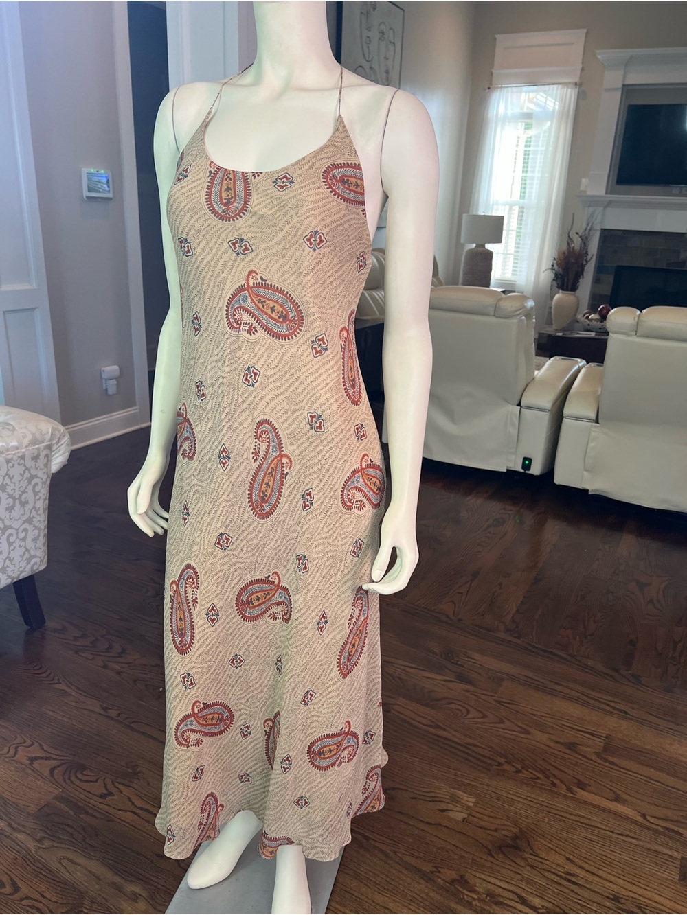 Lauren Ralph Lauren Beige Paisley Slip Midi Dress with Rust Accents - Picture 4 of 16